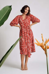 Floral Wraparound Dress Orange